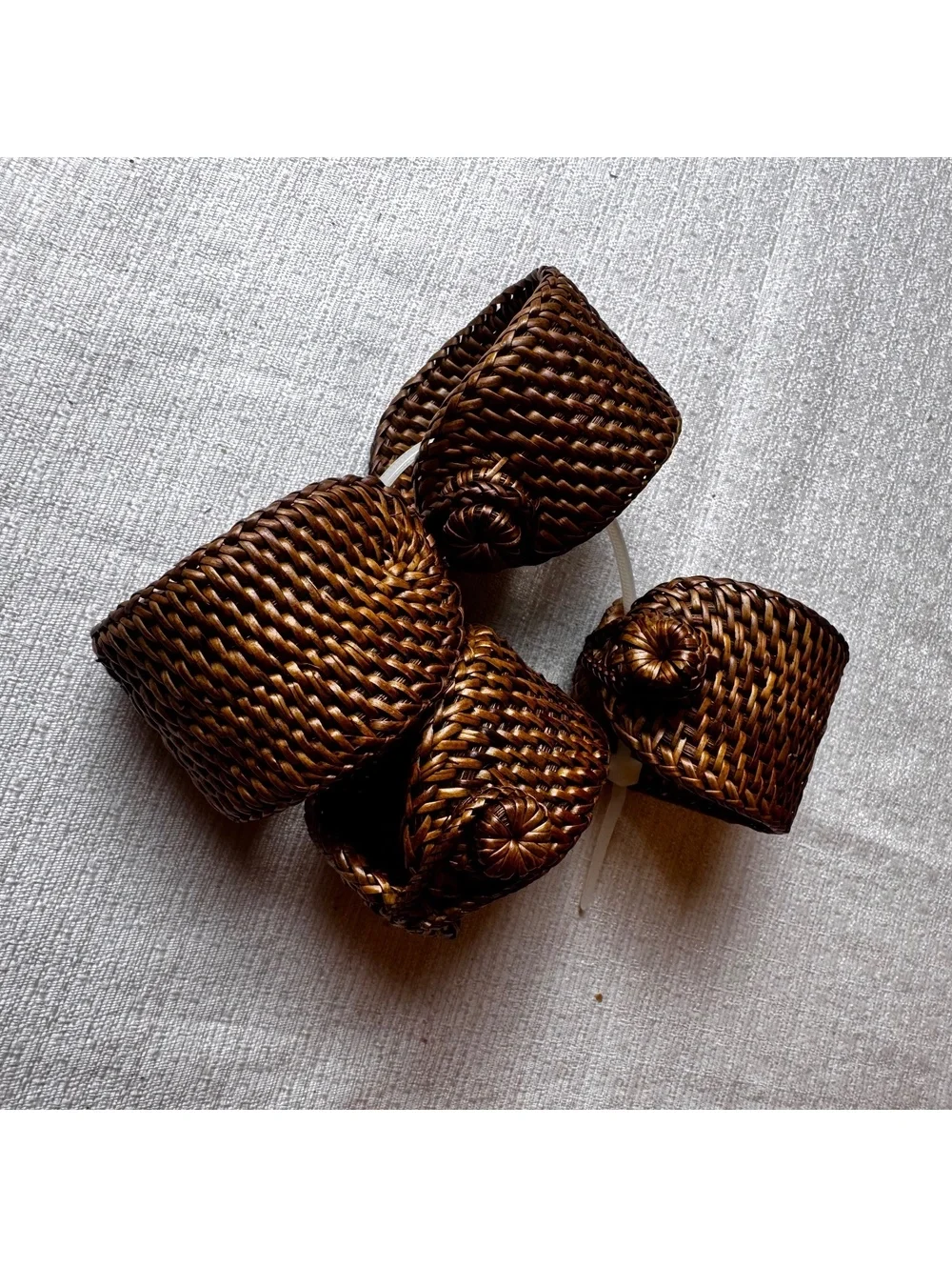 Set of 4 Vintage Woven Rattan Placemats 19.5x14 with 4 Matching Napkin Rings